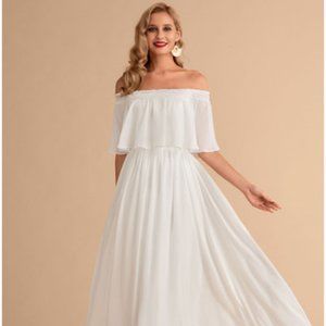 A-Line Off-the-Shoulder Floor-Length Chiffon Wedding Dress - Ivory